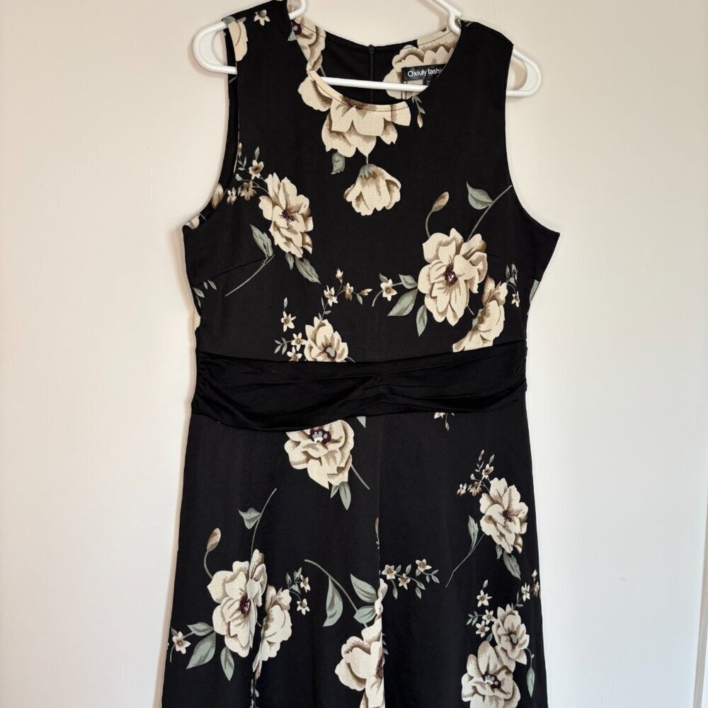 OXIULY Fashion NEW Dress Womens XL Black Sleeveless Floral Zip Scoop